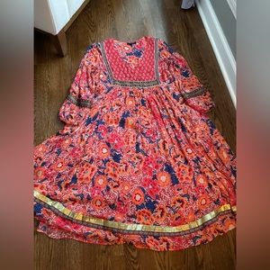 Anthropologie Vibrant Red and Navy Floral Dress